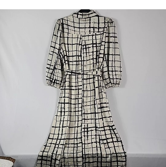 NEW Polagram Women's Cream Black Pearl Snap Boho Maxi Dress Tie Waist Sz XL NWT - Picture 8 of 9